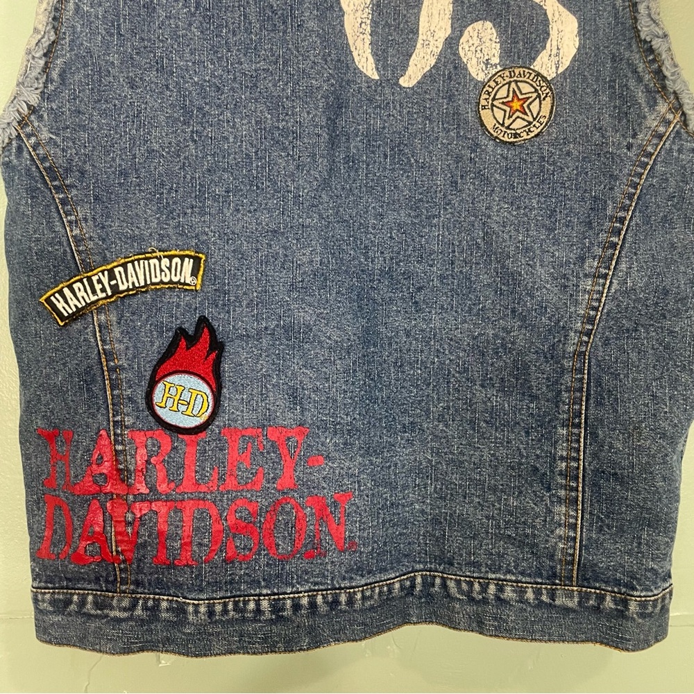 Harley Davidson Denim Jean Vest Button Blue Patches Size Large 14/16 - Picture 7 of 7